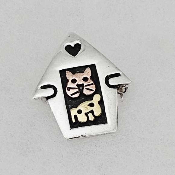 Silpada Rare Sterling Silver Brass Copper Cat Dog Heart House Pin Brooch FFI664 - Picture 7 of 16